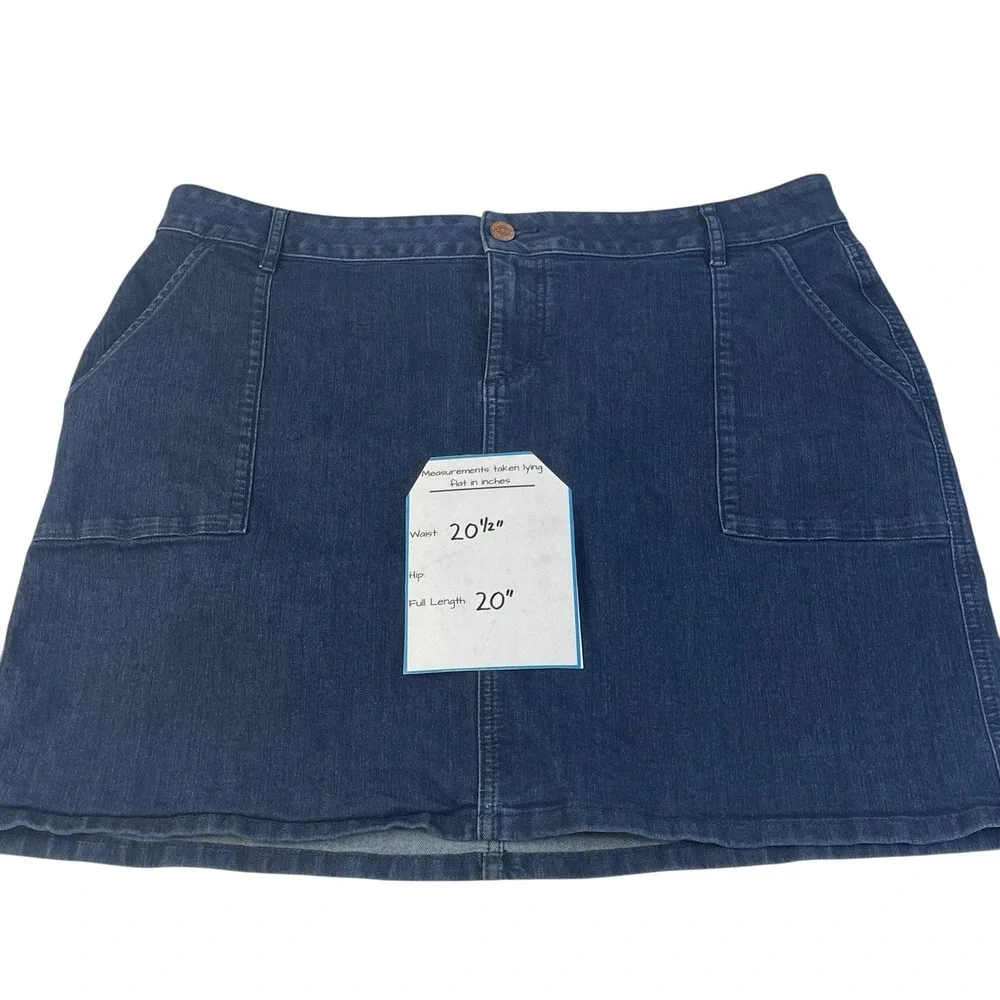 LOFT Plus Women's Denim‎ A-Line Skirt Size 16 Blue Stretch Jean Utility Pockets